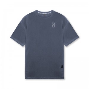 Asrv 0602. Stone Washed Oversized Men's Short Sleeve Grey / Navy | 37490AQYJ