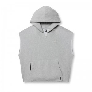 Asrv 0844. Tech Essential™ Raw Hem Cutoff Men's Hoodie Grey | 85239VTFX