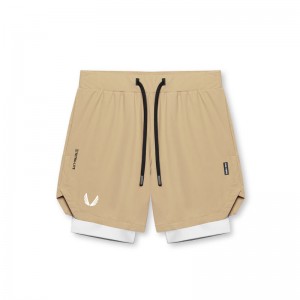 Asrv 0866. Tetra-Lite™ 7 Liner Men's Shorts Khaki / White | 26953EHXQ