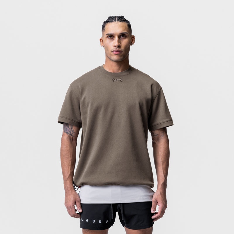 Asrv 0734. CottonPlus™ Heavyweight Oversized Cinch Men's Short Sleeve Grey Brown | 36278KZAN