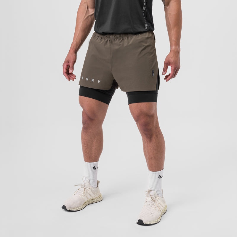 Asrv 0752. Ripstop 3 High Split Liner Men's Shorts Brown / Black | 26731FYDX