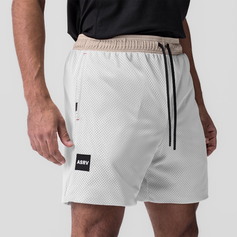 Asrv 0795. SilverPlus™ Mesh Reversible Men's Shorts Beige / White | 48693SKGY