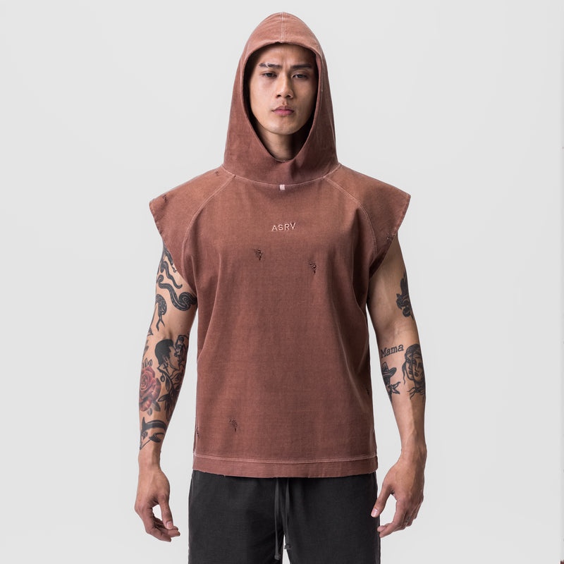 Asrv 0799. Tech Essential™ Cutoff Men's Hoodie Dark Red | 95283XDYP