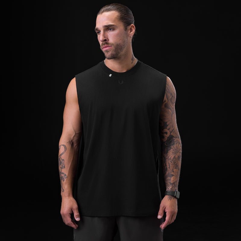 Asrv 0807. Tech Essential™ Relaxed Cutoff Men's Tanks Black | 96184ILTW