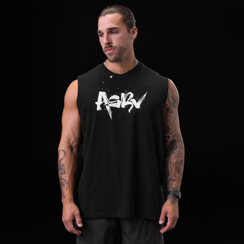 Asrv 0807. Tech Essential™ Relaxed Cutoff Men's Tanks Black | 39481HXTZ