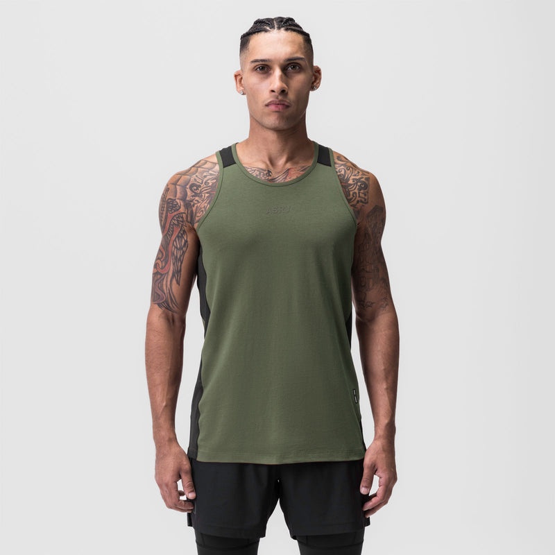 Asrv 0809. Supima® Mesh Panel Training Singlet Men's Tanks Olive | 02857ZGTR