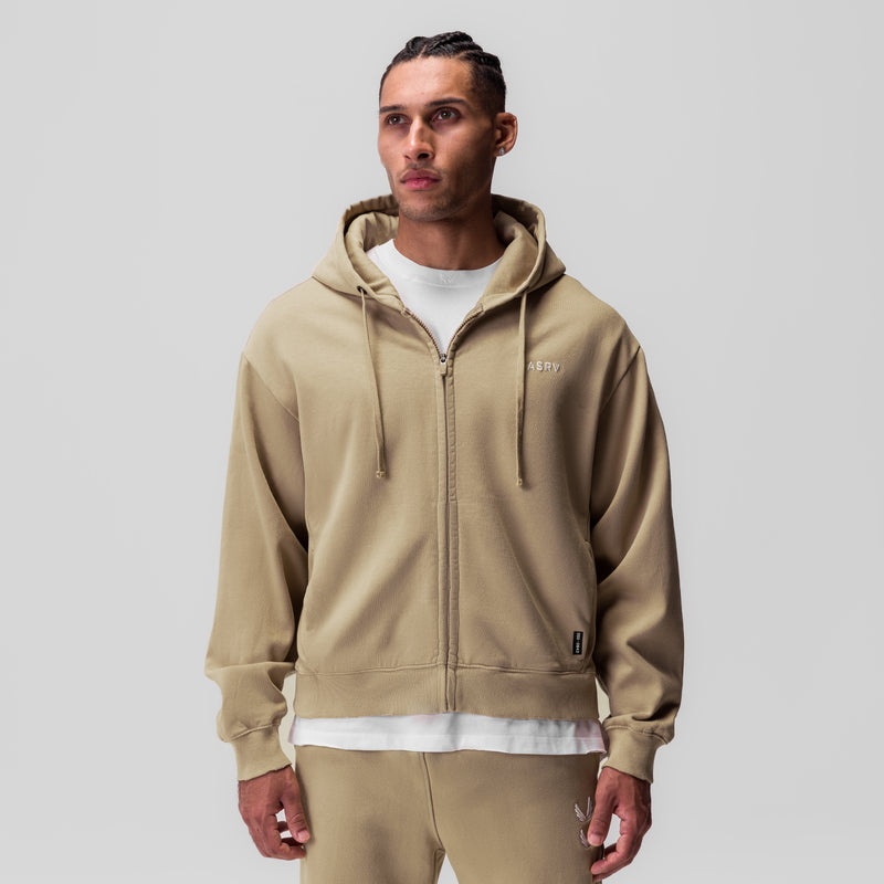 Asrv 0843. Tech Essential™ Distressed Full Zip Men's Hoodie Khaki | 76459KVQD