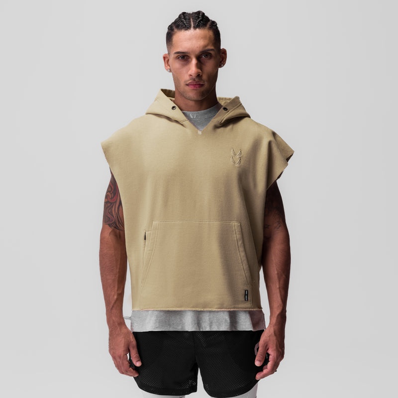 Asrv 0844. Tech Essential™ Raw Hem Cutoff Men's Hoodie Khaki | 94071UFEM