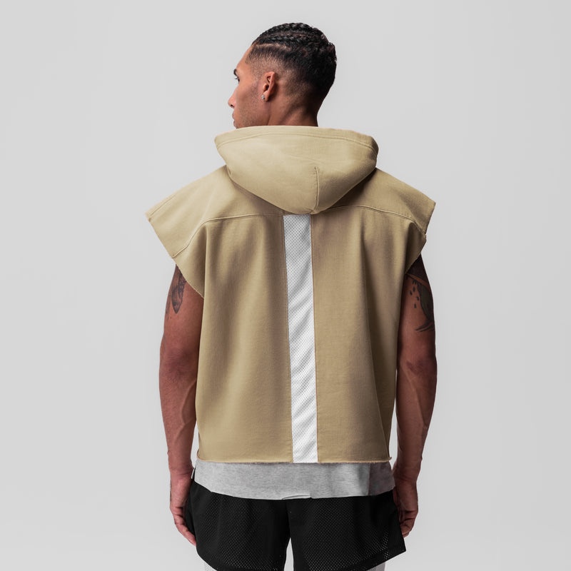 Asrv 0844. Tech Essential™ Raw Hem Cutoff Men's Hoodie Khaki | 94071UFEM