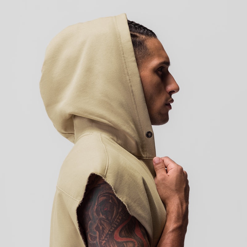 Asrv 0844. Tech Essential™ Raw Hem Cutoff Men's Hoodie Khaki | 94071UFEM