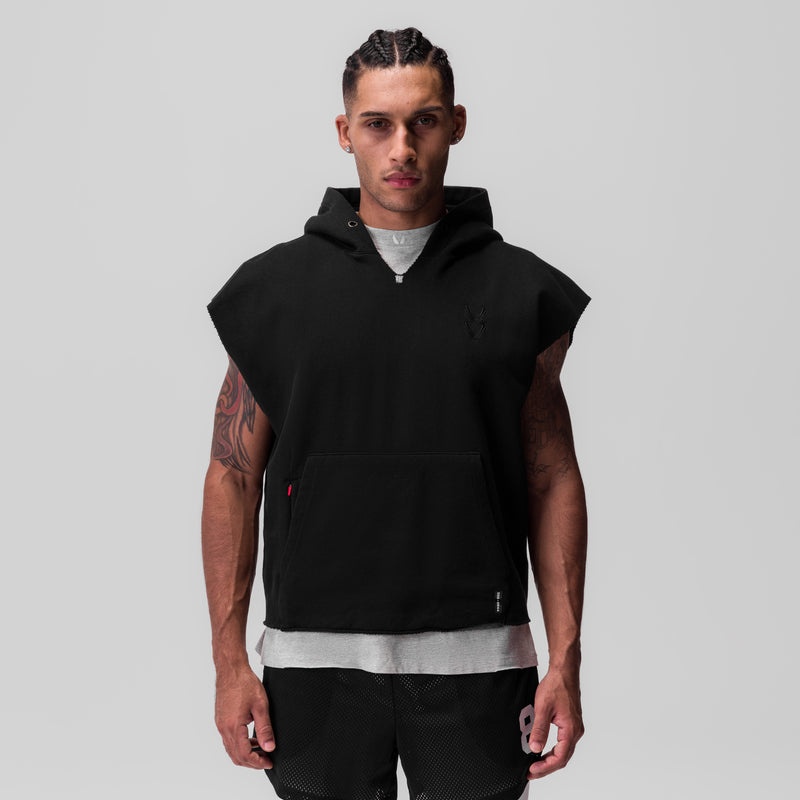 Asrv 0844. Tech Essential™ Raw Hem Cutoff Men's Hoodie Black | 10359KVRG