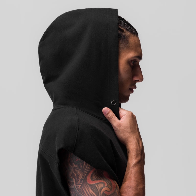 Asrv 0844. Tech Essential™ Raw Hem Cutoff Men's Hoodie Black | 10359KVRG