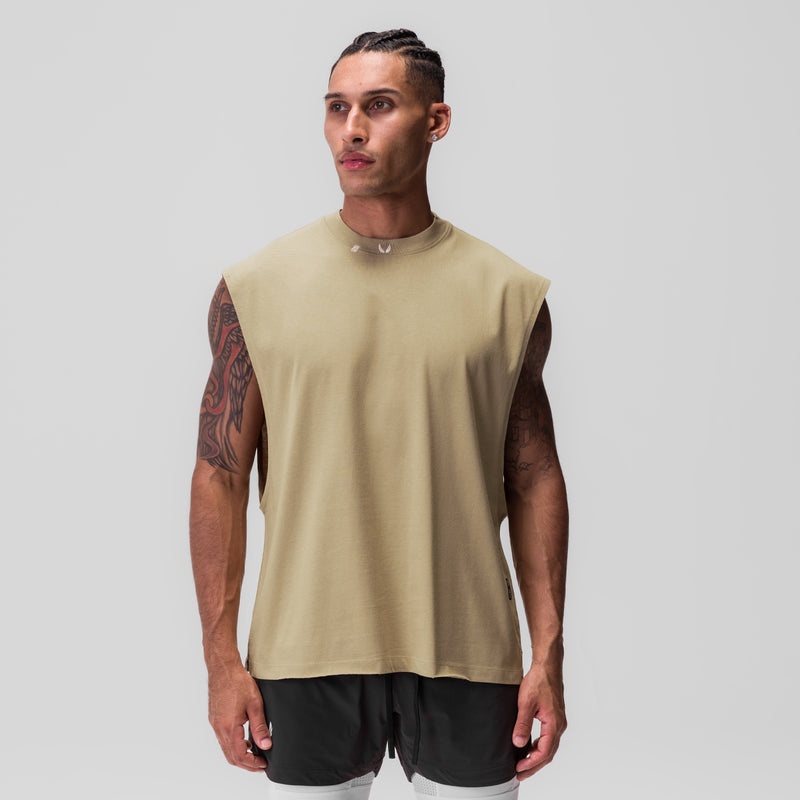 Asrv 0845. Tech Essential™ Rocker Cutoff Men's Tanks Khaki | 30695LTCO