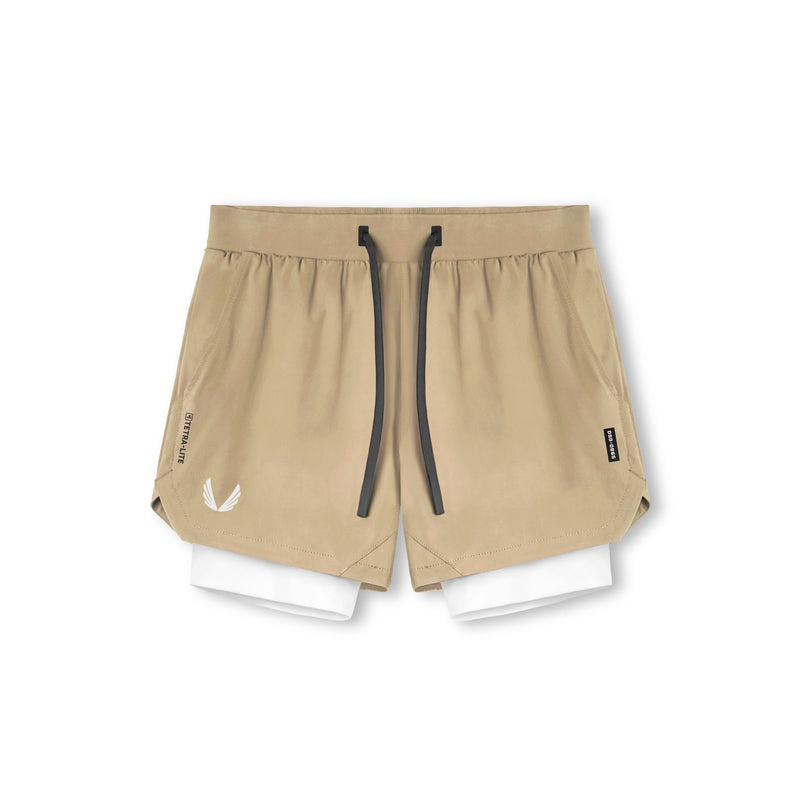 Asrv 0865. Tetra-Lite™ 5 Liner Men\'s Shorts Khaki / White | 13694JXYM