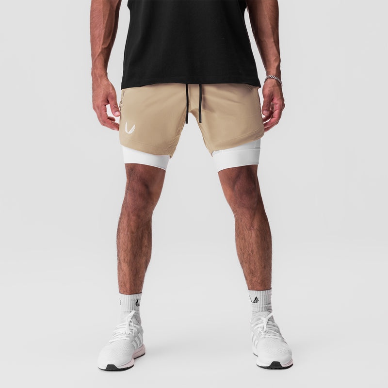 Asrv 0866. Tetra-Lite™ 7 Liner Men's Shorts Khaki / White | 26953EHXQ