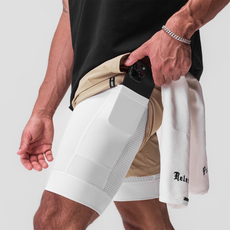 Asrv 0866. Tetra-Lite™ 7 Liner Men's Shorts Khaki / White | 26953EHXQ