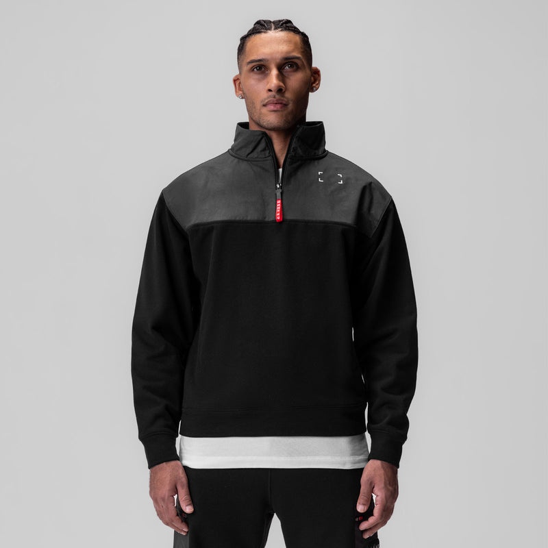 Asrv 0903. Tech-Terry™ Paneled Quarter Zip Men's Hoodie Black | 72504NXWY