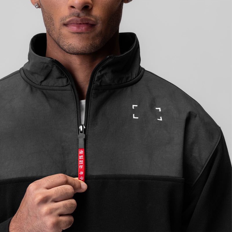 Asrv 0903. Tech-Terry™ Paneled Quarter Zip Men's Hoodie Black | 72504NXWY